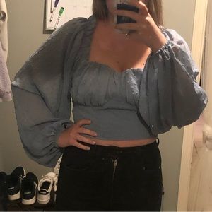 Blue Puffy Long Sleeve Crop Top Size Small from Shein